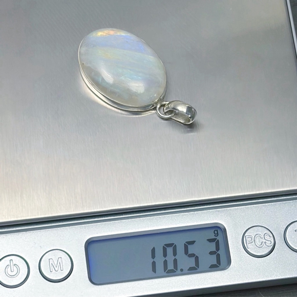 Rainbow Moonstone Pendant Necklace Solid Sterling Silver 925 Boho Southwest - Picture 10 of 10